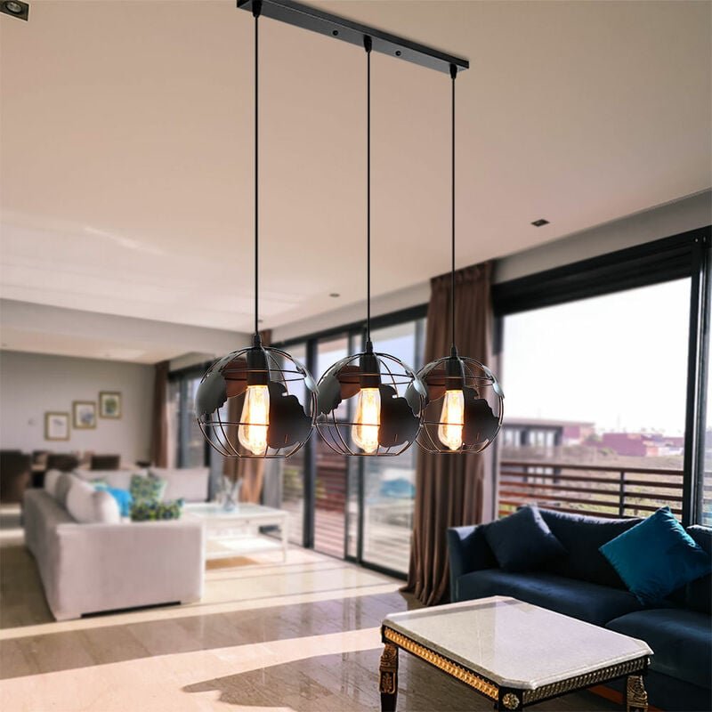 Pendelleuchte Vintage, Stil-Industri Hängeleuchten im Ø20 cm Globus Design, Decken Lampe Kugel E27 für Wohnzimmer Esszim...