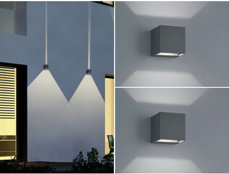 Trio Leuchten - led Außenwandleuchten 2er set Up and Down Light Würfel Anthrazit Hausbeleuchtung