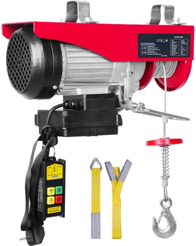 Mophorn - Elektrischer Flaschenzug, 400 kg Tragkraft, 850 w, 220 v Stahlseilwinde mit kabelloser Fernbedienung, 12 m Hub...