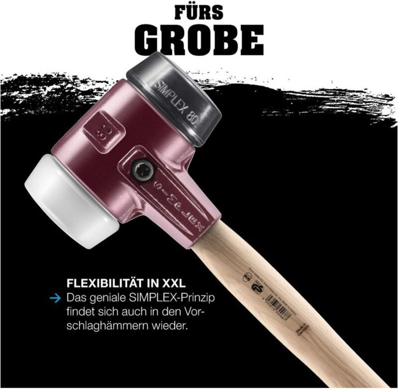 SIMPLEX-Vorschlaghammer, Superplastik, Tempergussgeh., Hickorystiel, ø 125 mm - Halder