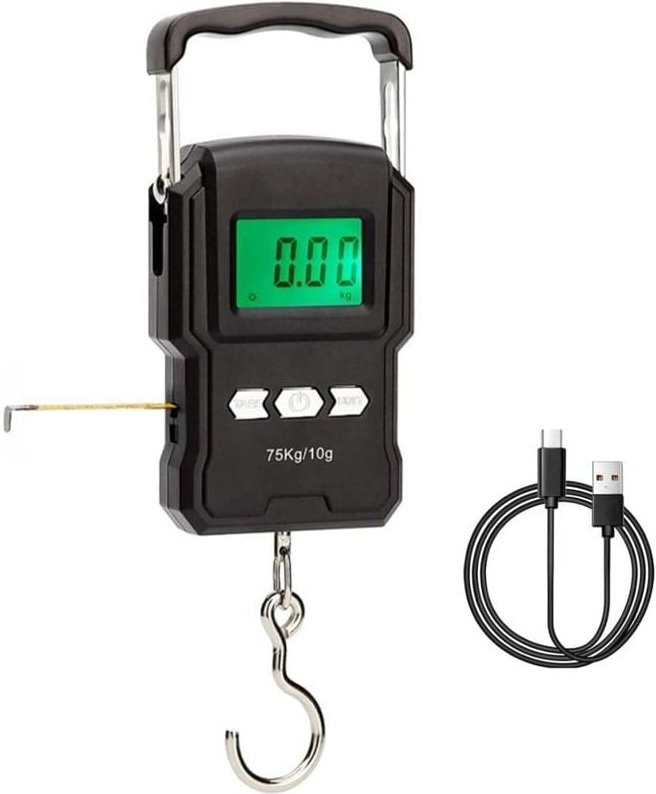 Lntyq Koffer-Gepäckwaage, 165 lb/75 kg Hängegepäckwaage, Angelwaage mit hintergrundbeleuchtetem LCD-Display und Maßband