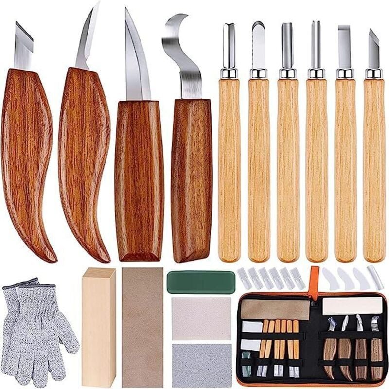 Schnitzmesser, Holzschnitzwerkzeug-Set, Holzschnitzwerkzeug-Set mit Schnitzmesser, Lederschleifen, Holzbearbeitungswerkz...