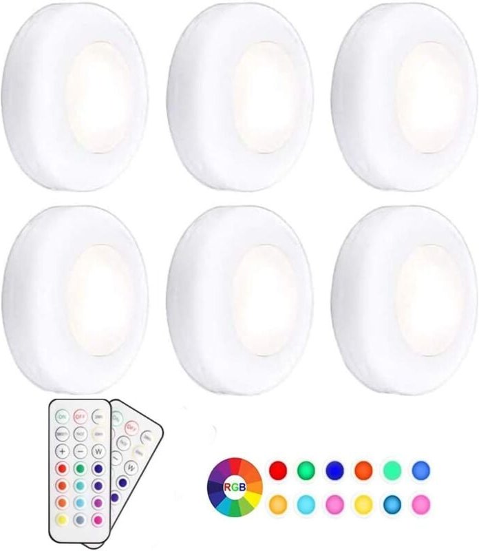 LED-Nachtlicht für Schrank, rgb, 13 Farben, kabelloses Dimmen mit Fernbedienung, batteriebetrieben, 6er-Pack [Energiekla...