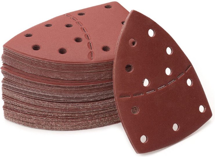 40 Stück 11 Löcher gebogenes Schleifmittel, dreieckiges Klett-Schleifpapier, Aluminiumoxid-Mauspad zum Schleifen und Pol...