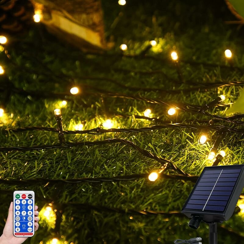 Thumbnail - Solar Lichterkette Aussen, IP44 Wasserdicht Warmweiß Lichterketten Innen 8 Modi Beleuchtungsdekor für Garten Terrasse Bä...