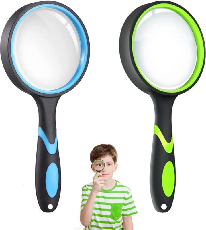 Csparkv - 2-teilige Kinderlupe mit weichem Gummigriff, 75-mm-Lupen, 10-fache Leselupe, rutschfeste Lupe, für Bücher, Kar...