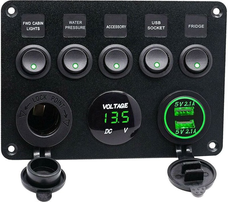 Woosien - 5 Gang 12V/24V Inline-Sicherungskasten LED-Schalttafel Dual usb Auto Boot lkw