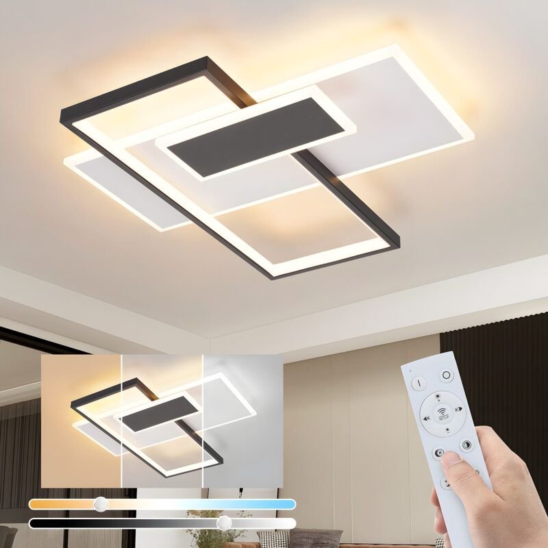 Deckenlampe led Deckenleuchte Wohnzimmer: 58W Wohnzimmerlampe Dimmbar mit Fernbedienung Schwarz und Weiß Küchenlampe Mod...