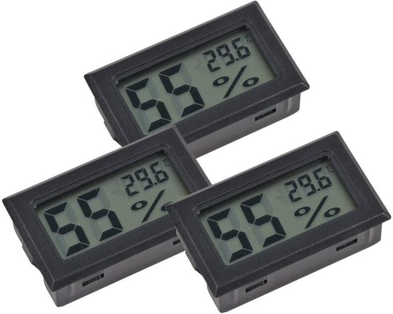 Lot von 3 Mini-Hygrometern Thermomètre Thermomètre (Schwarz).