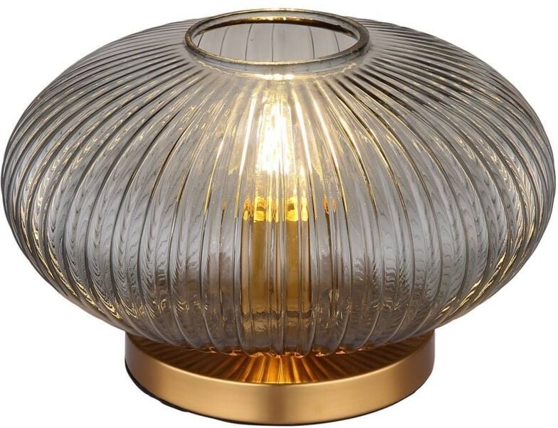 Tischleuchte normy aus Rauchglas Rillenglas Messing, Höhe 20cm