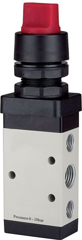 5/2-Wegeventil, manuell »M5«, Drehhebel k., monostabil, G1/4, rot - Riegler