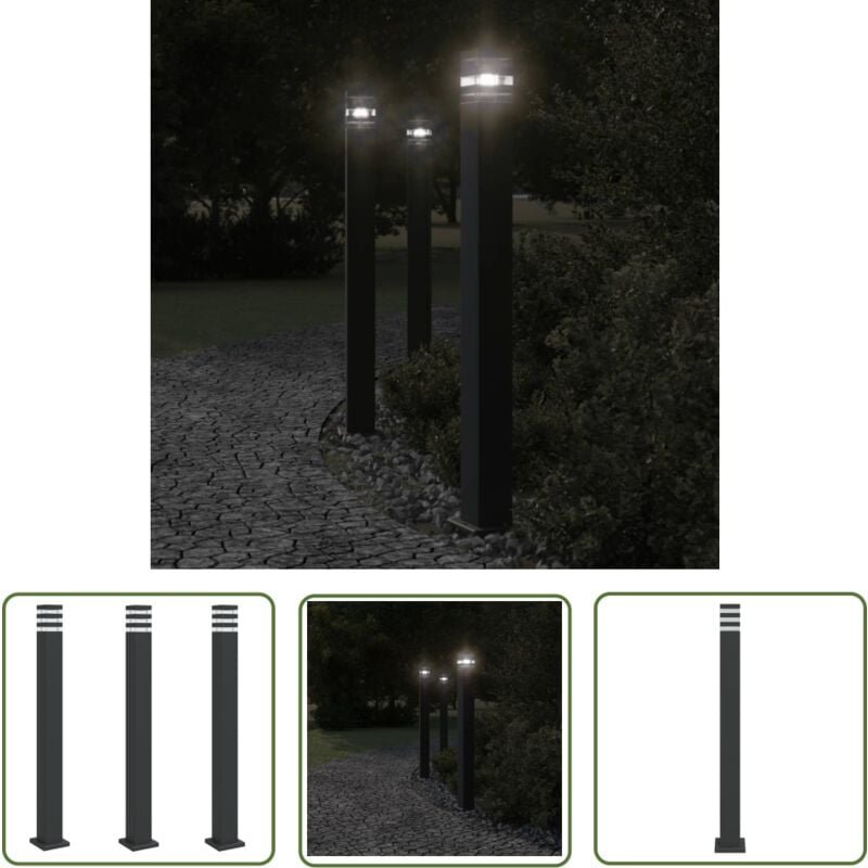 Wegeleuchten 3 Stk. Schwarz 110 cm Aluminium - Gartenlampe - LED-Lampe - Außenstehleuchte - Outdoor Beleuchtung - Terras...