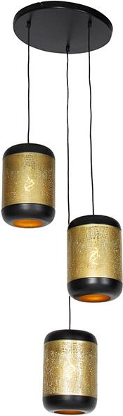 Vintage Hängelampe schwarz mit Messing rund 3-flammig - Kayleigh