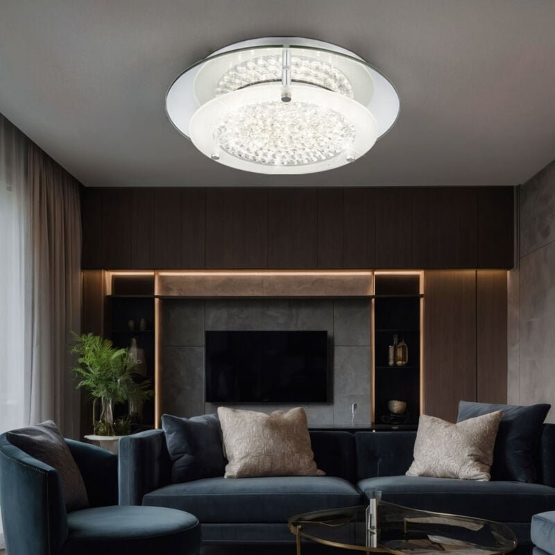 Deckenleuchte Wohnzimmerleuchte Schlafzimmerlampe Küchenleuchte Esszimmerlampe, Chrom Kristalle klar, led 12W 840Lm 4000...