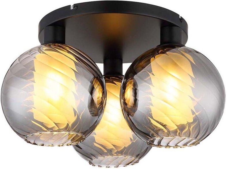 Deckenleuchte Wohnzimmerlampe Metall schwarz matt Glas rauchfarben D 46 cm