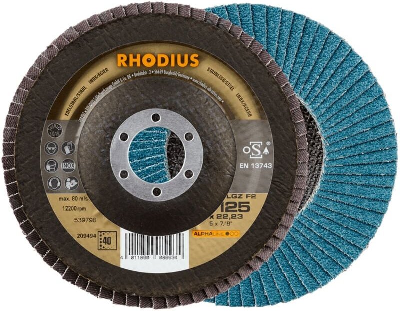 Rhodius Abrasives - rhodius lgz F2, 10 Stück, 180 mm, Korn 60, Fächerschleifscheibe
