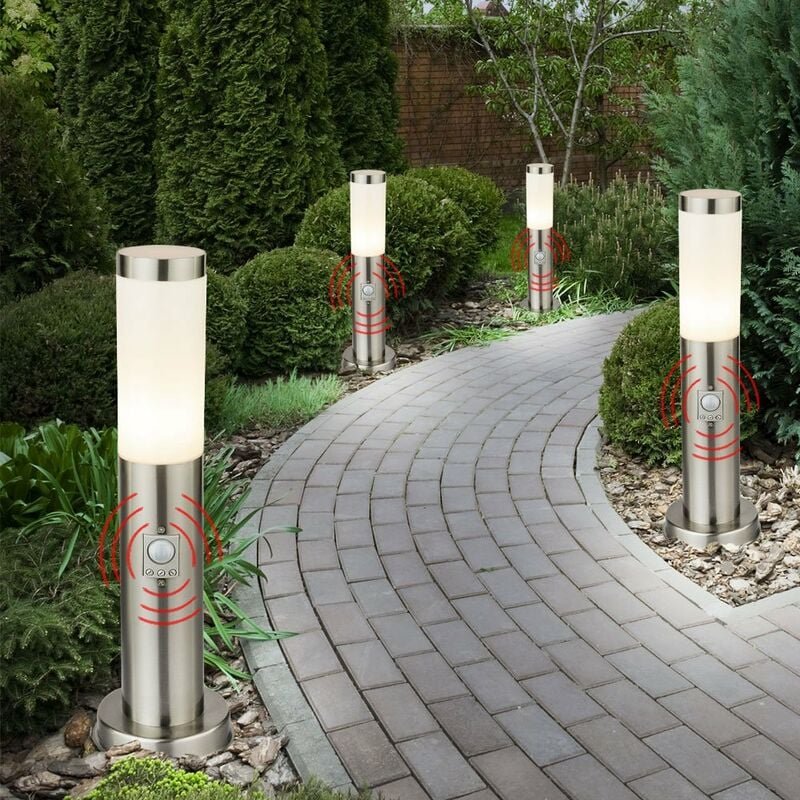 Stehlampe Gartenleuchte Edelstahl Wegeleuchte Außenleuchte mit Bewegungsmelder, silber, 1x E27, DxH 12,7x45 cm, 4er Set