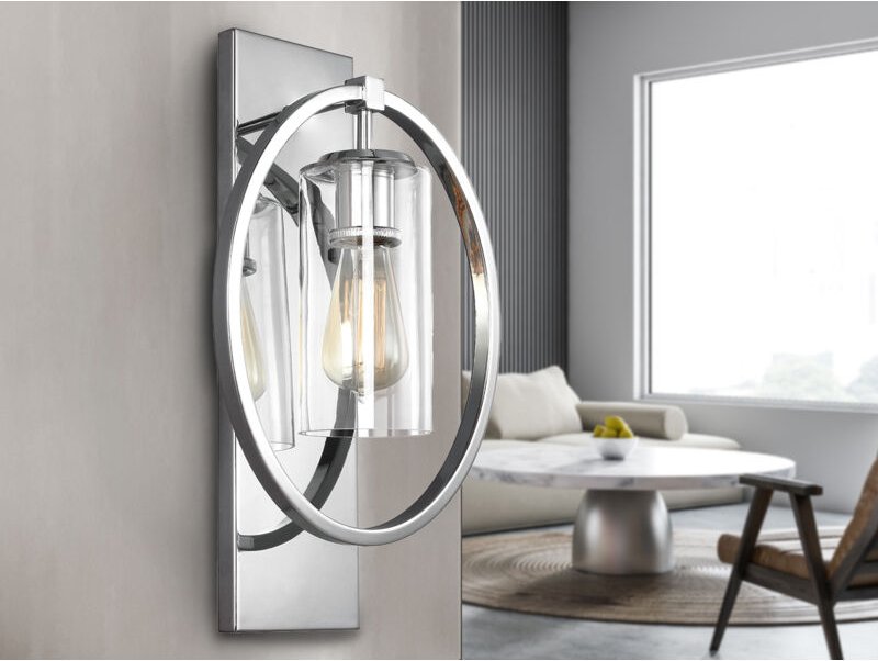 Wandleuchte marlena aus massivem Stahl Chrom mit Glas, Höhe 45,7cm