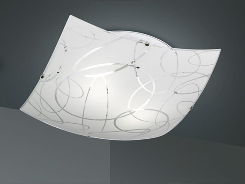 Eckige LED Deckenleuchte DIMMBAR Glas mit modernem Dekor, Quadrat 40cm