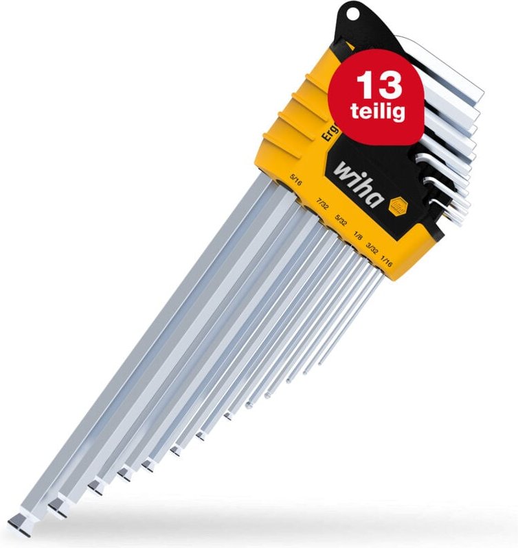 Stiftschlüssel Set 13-tlg. im ErgoStar Halter i Sechskant-Kugelkopf MagicRing® i 1,3 mm - 9,5 mm i mattverchromt, Zoll-A...