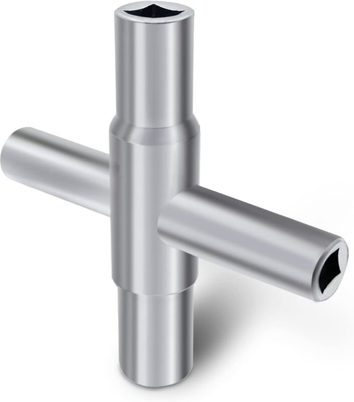 Aougo - 4-Wege-Entlüftungsschlüssel aus silbernem Stahl für Schlauch und Wasserhahn