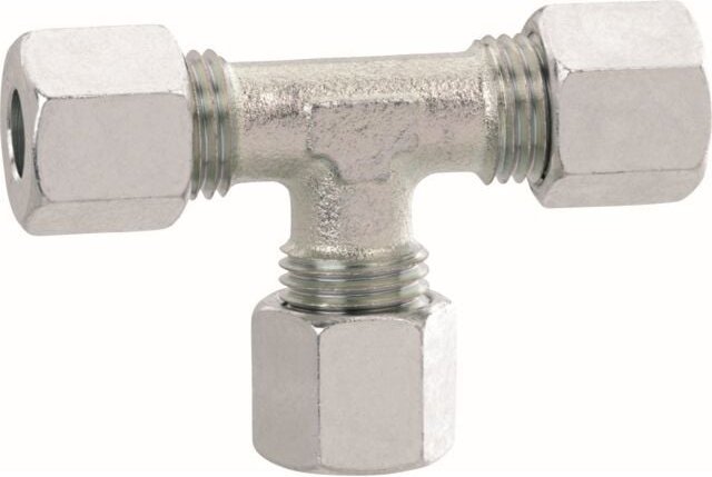 Schneidringverschraubung Typ t - T-Stück mit 3 x Verschraubung ø 8 mm, Stahl verzinkt, Schneidring Stahl