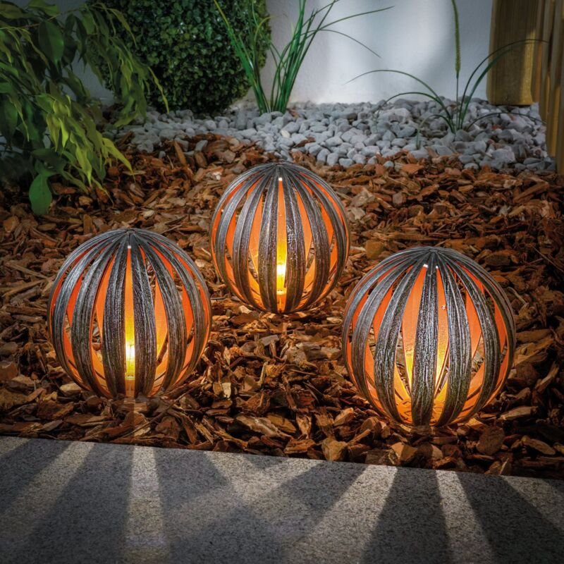 Solar-Dekokugeln Korsika ø 15 cm silber 3er-Set wetterfest 103025 - Esotec