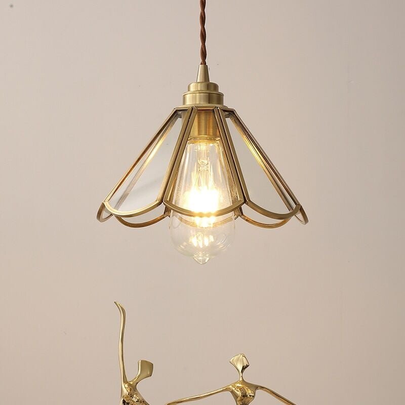Jahrgang Pendelleuchte mit Messing E27 Design Kreative Lampenschirm Hängelampen Glas Metall Kronleuchter - b