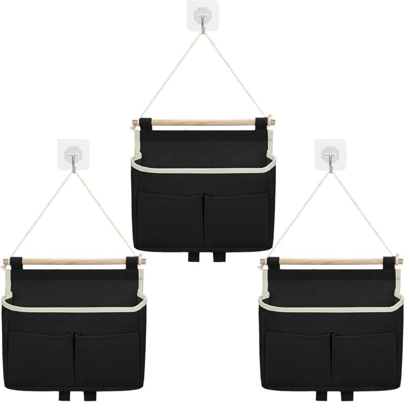 Hängende Aufbewahrungstasche, 3 Stück, wandmontierte Aufbewahrungstasche mit 3 Taschen, Organizer-Hängetasche und Klebeh...