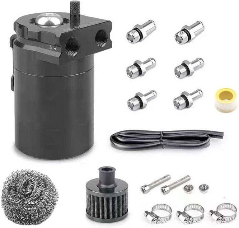 Ölabscheider für Fahrzeuge, Motoröl-Auffangbehälter, 300-ml-Aluminium-Kraftstofftank-Ölauffangbehälter mit Luftfilter, u...