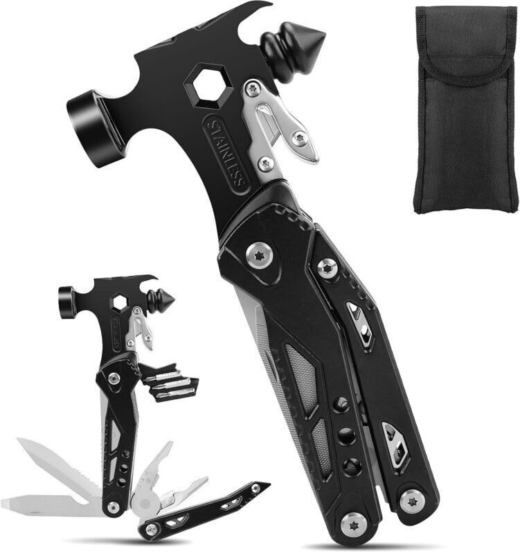 Geschenkidee für Männer: 15-in-1 Multifunktionswerkzeug aus Edelstahl, Survival-Gadget für Camping und Wandern, originel...