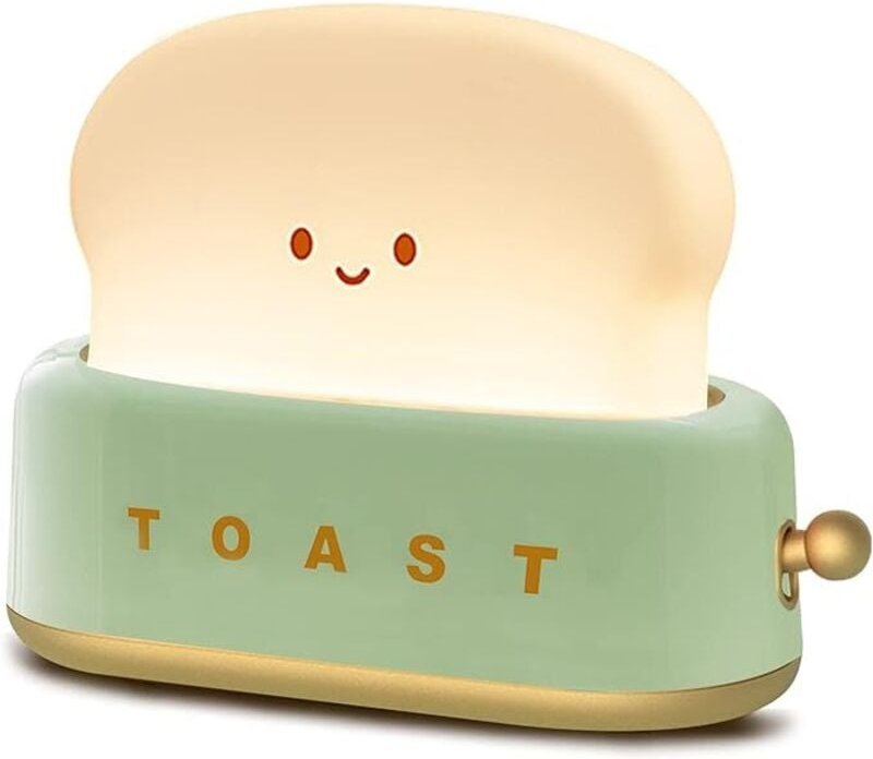 Schreibtisch-Dekor-Toaster-Lampe, wiederaufladbare kleine Lampe mit lächelndem Gesicht, Toastbrot, niedliche Toastform, ...