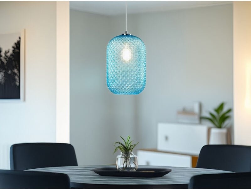 Fan Europe - Pendelleuchte ashford Relief Kristallglas transparent Blau, ø 20cm