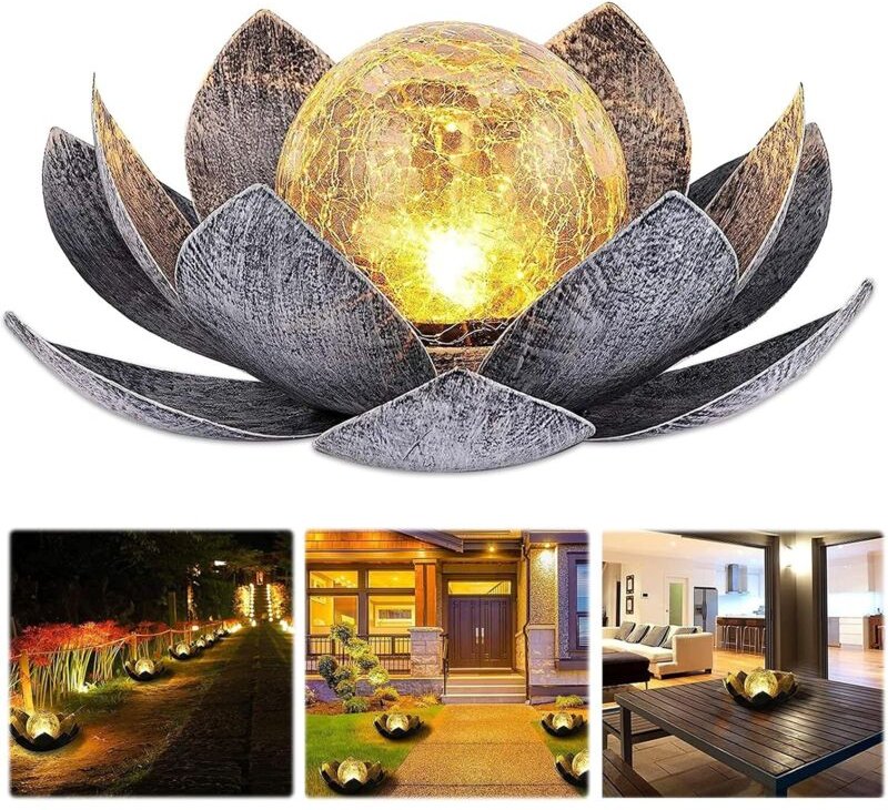 Solar-Außenleuchte Lotusblume, helle warmweiße Lichteffekte, IP44 wasserdicht, für Terrasse, Garten, Rasen und Balkon.