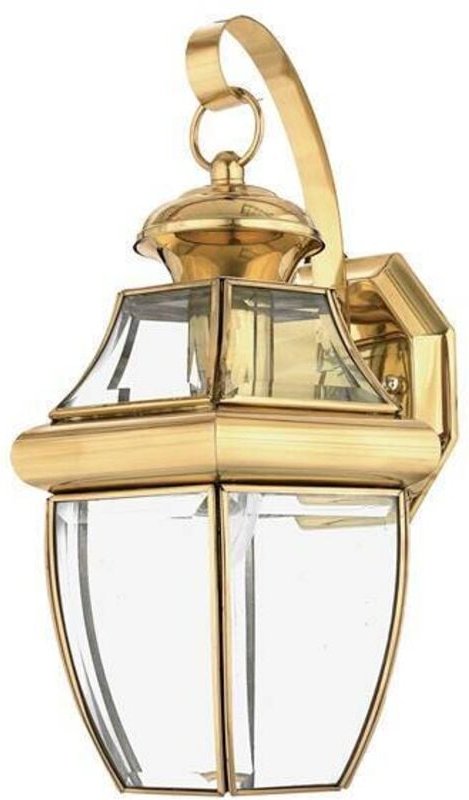 Elstead Newbury - 1 leichte mittelgroße Außenwandlaterne aus poliertem Messing IP44, E27