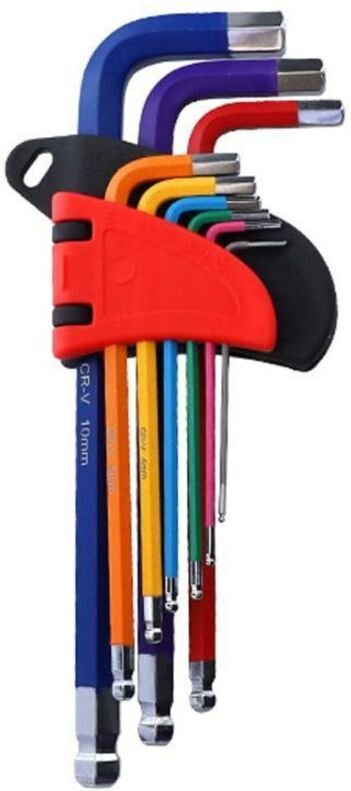 Set di chiavi a brugola con testa sferica, 9 diverse misure, chiavi universali multicolore, chiave a L, acciaio al cromo...