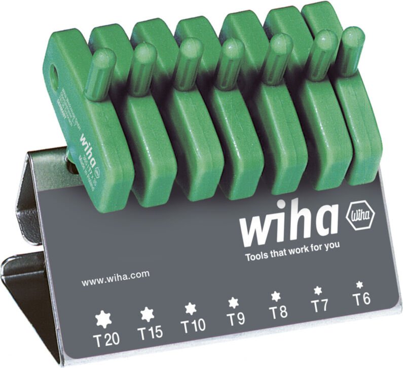 Stiftschlüssel mit Schlüsselgriff Set torx® 7-tlg. schwarzoxidiert im Werkbankständer (25624) - Wiha