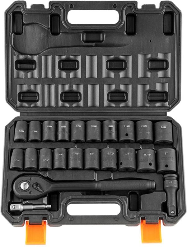 Mophorn 1/2-Zoll-Schlagsteckschlüsselsatz,23-teilig,SAE (7/16"-1")und metrisch(13-24 mm),6-kant Cr-V-Legierungsstahl für