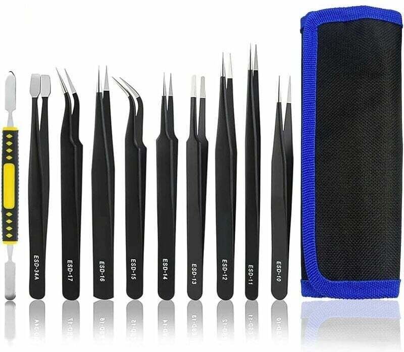 Thumbnail - 10 Stück antistatische und antimagnetische Multistandard-Pinzetten aus Edelstahl, perfekt für Laborelektronik, Schmuck, ...