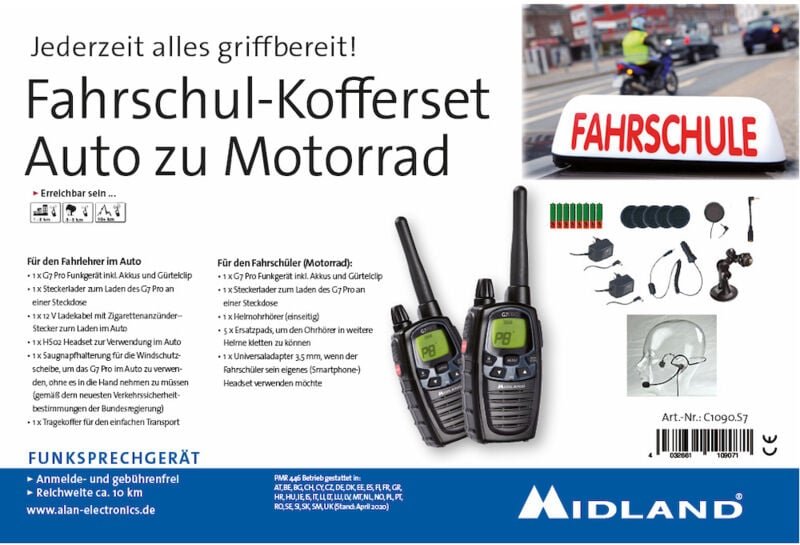 Midland - Fahrschul-Kofferset Car to Bike G7 Pro C1090.S7 PMR/LPD-Handfunkgerät 2er Set