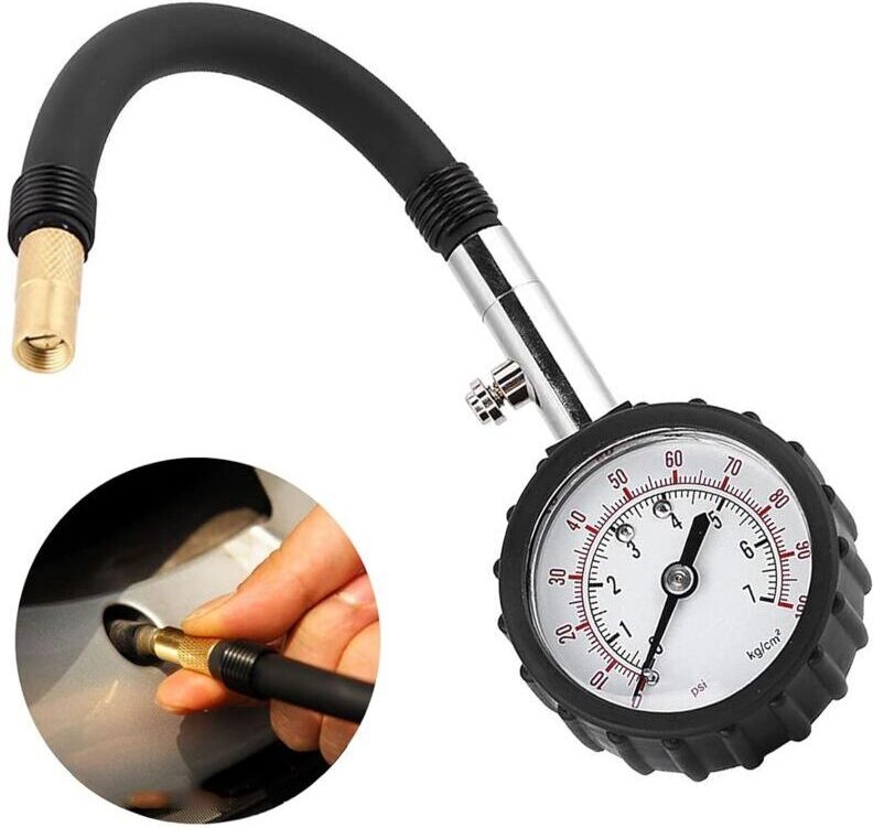 Reifendruckprüfer, Reifendruckmessgerät mit flexiblem Luftschlauch für Auto, Fahrrad und Motorrad, leichtes, schwarzes R...