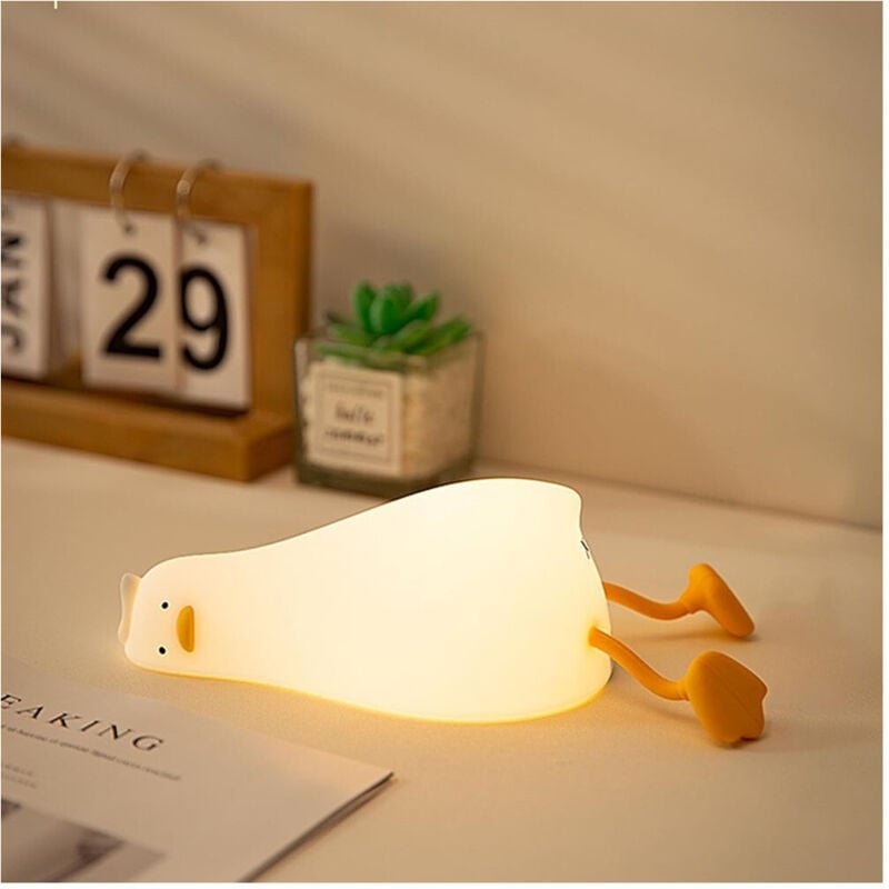 Trade Shop - LIEGENDES ENTENFORM-NACHTLICHT AUS SILIKON, USB-AUFLADBARE LED-TOUCH-LAMPE -