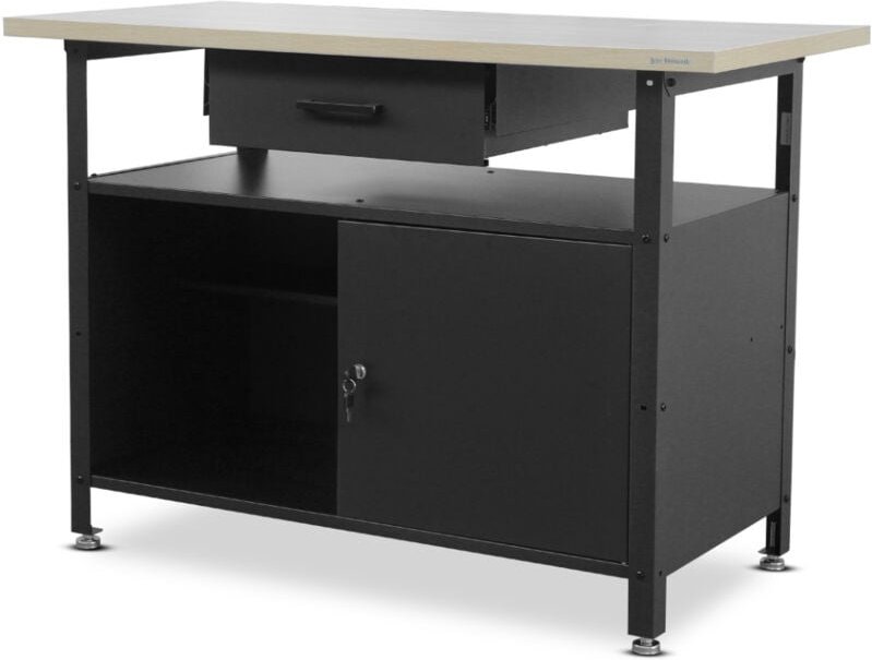 Werkbank mit Arbeitsplatte Werktisch mit Schublade Schließfach Verstellbare Füße Belastbar bis 400 kg Metall Schwarz 120...