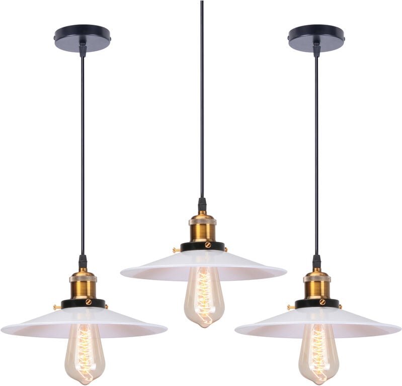 Axhup - 3er Pendelleuchte Weiß Hängelampe mit Ø26cm Lampenschirm Kronleuchter Art Edison Lampe E27 Fassung für Loft Wohn...