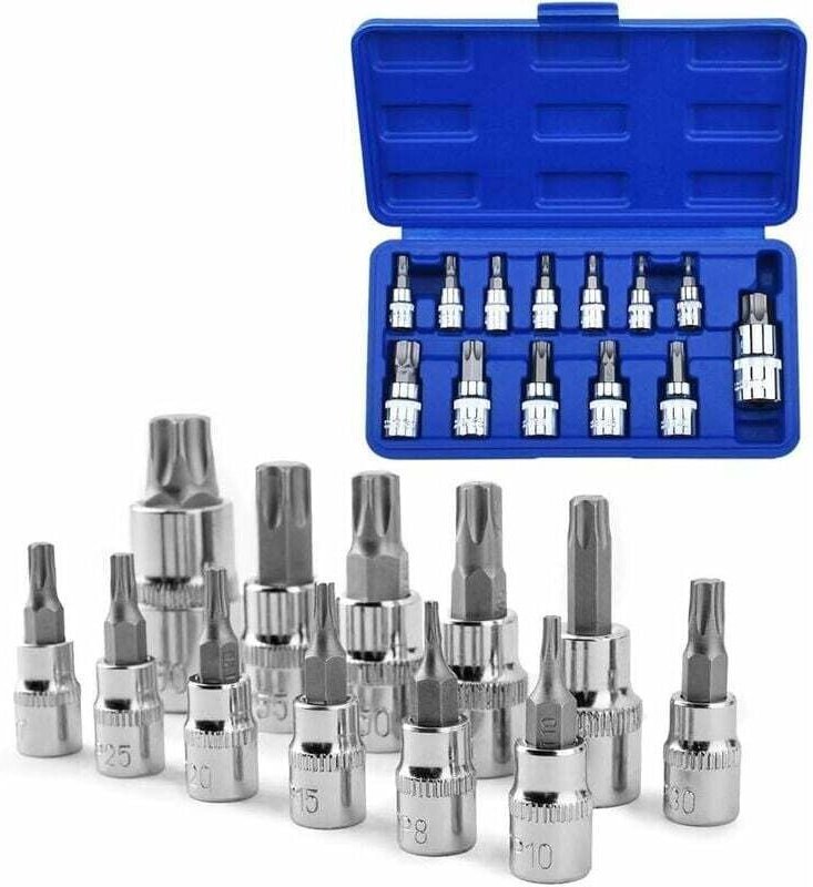 13-teiliger Torx-Steckschlüsselsatz aus S2-Stahl (T8-T70), Sechskant-Steckschlüssel, Torx-Schraubendreher-Bit-Set