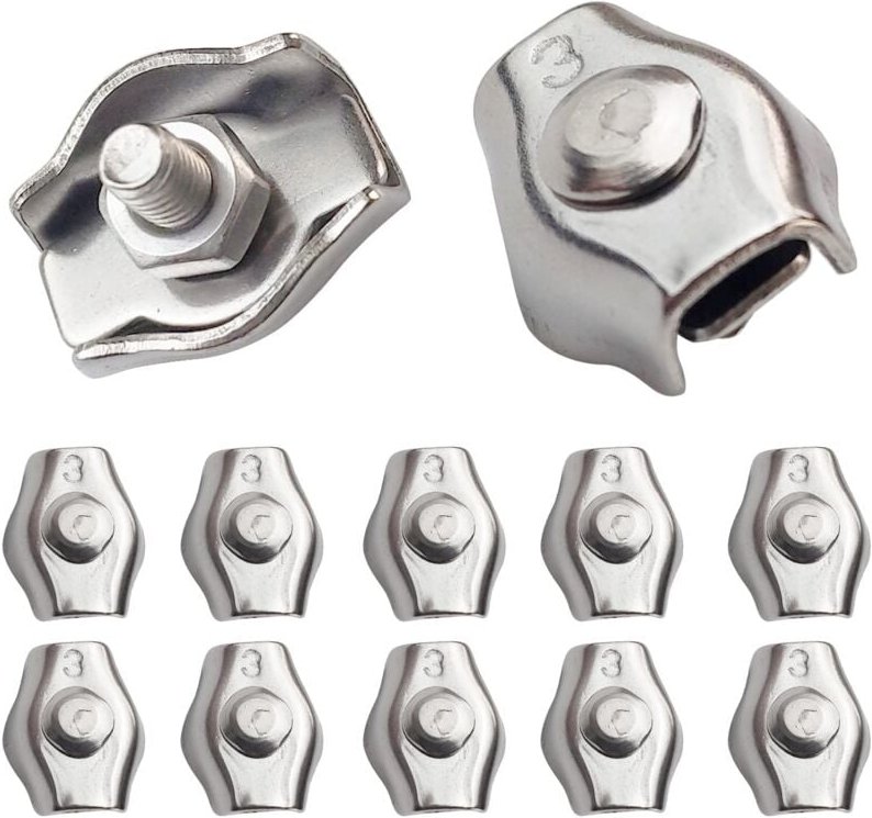 Ersandy - 20 Stück Drahtseilklemme, Stahlkabelklemme, M3-Drahtseilklemmen für 1,5 mm–3 mm Stahlkabel, Edelstahl-Kabelkle...