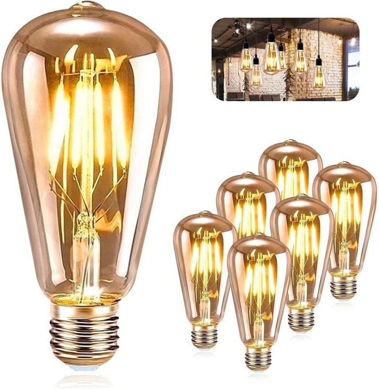 Kcvv - LED-Glühbirne E27 ST64 4 w 2200 k Warmweiß, Retro-Edison-Glühbirne, Vintage-Antike-Lampe, 6er-Pack