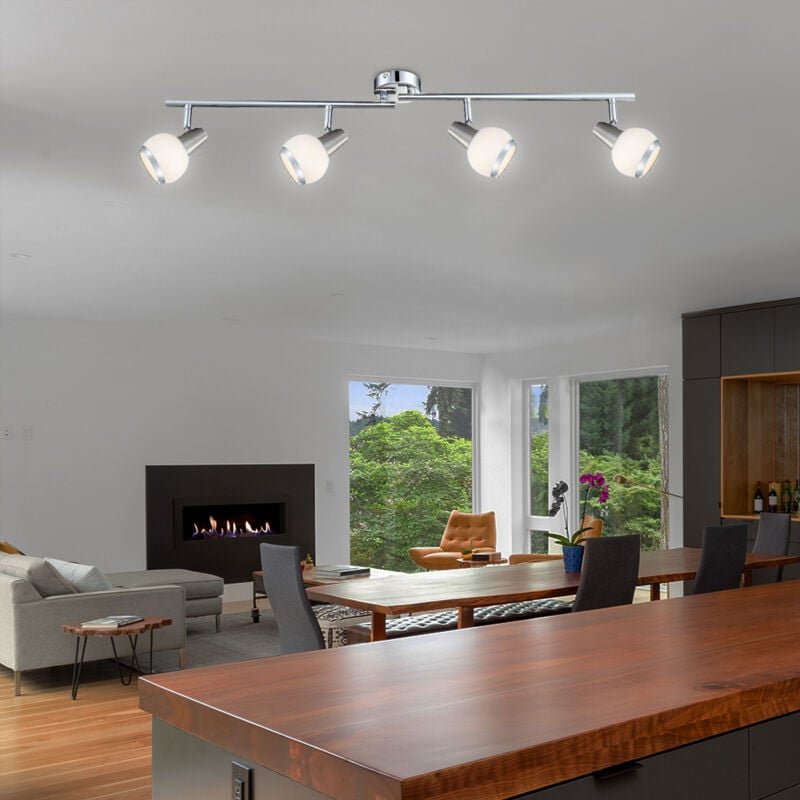 Deckenlampe Deckenleuchte Spotleuchte Wohnzimmerlampe Esszimmerleuchte, 4 Flammig Spots beweglich, Chrom Glas Nickel mat...