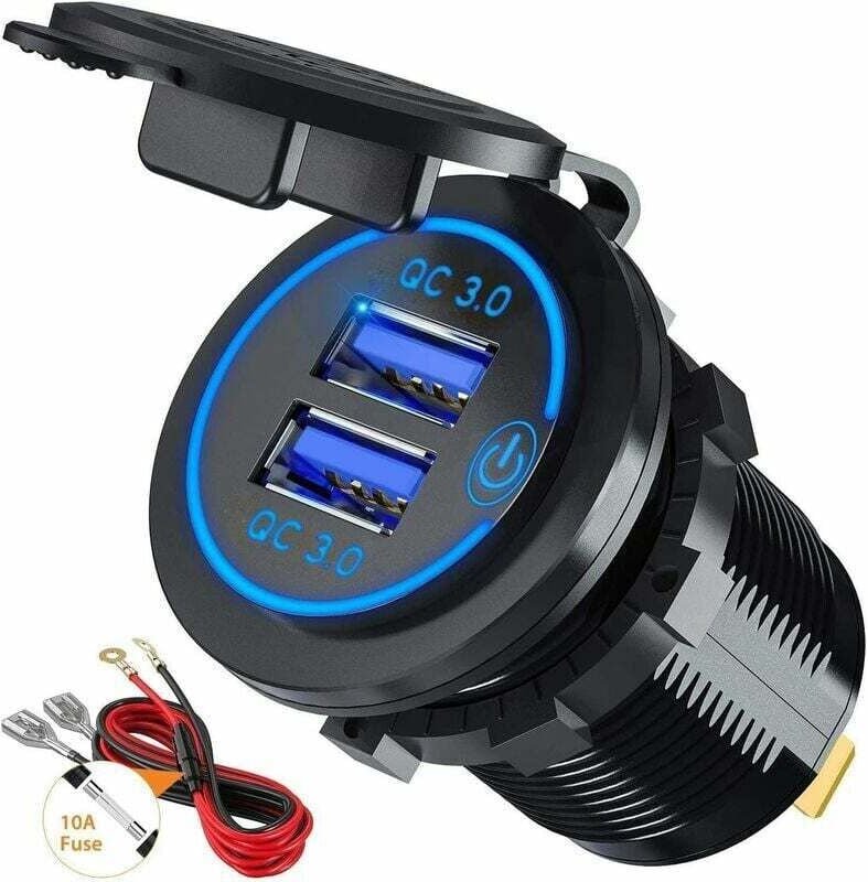Quick Charge 3.0 USB-Auto-Schnellladegerät, Steckdosenadapter mit Schalter, 12 V/24 V, 30 W, Dual QC3.0 USB für Marine, ...