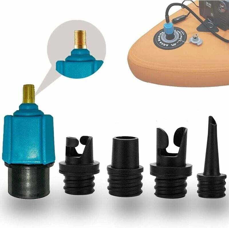 Paddleboard-Pumpenadapter, Kajak-Pumpenadapter mit 4 Ventilspitzen für Kajak/Luftbett/Stand-Up-Paddleboard/Boot, Ventilk...
